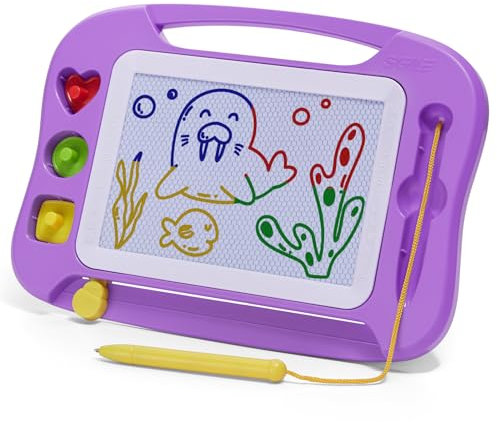 SGILE Tablette à Dessin Magnétique pour Enfants, Ardoise Magique Effaçable et Colorée avec Stylo Magnétique, Tableau Magique avec Trois Tampons, Jouet de Voyage, Cadeau d'anniversaire, Violet