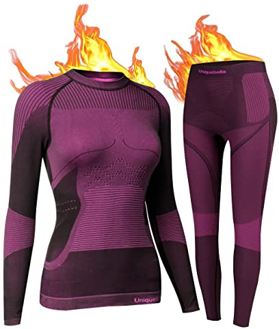 UNIQUEBELLA Thermo Unterwäsche Damen, Skiunterwäsche Atmungsaktiv Funktionsunterwäsche, Antibakteriell Schnelltrocknend Thermowäsche Set - Sport Warme Unterwäsche für Herbst Winter