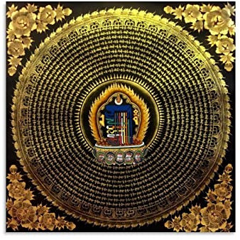 Om Mani Padme Hum Mantra Mandala mit buddhistischem Symbol Thangka Poster Leinwandbild Wandkunst dekorative Drucke, moderne Dekoration, 30 x 30 cm