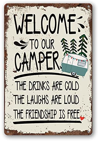 qxinlsc Camper Decor Camping Zubehör Für Camper Rv Dekorationen Für Innen Schild Metall Blechschilder Lustige Campingplatz Regeln Reise Anhänger Wanddekoration Personalisierte Willkommensgeschenke