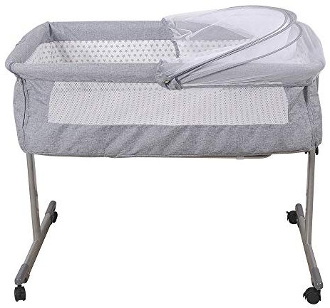 HUOLE Lit Bébé Cododo - Berceau Cododo Bébé avec Matelas,2 en 1, Lit d'Appoint, Lit Parapluie Bébé, Berceaux,Mini Berceau, inclinable, Matelas Inclus, (96 * 57 * 77cm (Gris))