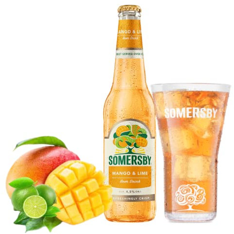 12 Flaschen Somersby Mango Limes aus fruchtiger Mango und Limonen in der Sonderflasche 0,4l