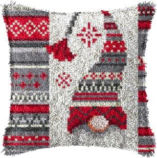 Rocky&Chao Latch Hook Kits Pillowcase Red Christmas Gnome 43 X 43 cm, Latch Hook Cushion Cover for Adults and Beginners, Pillow Cover Sofa Cushion Cover Craft Kits,