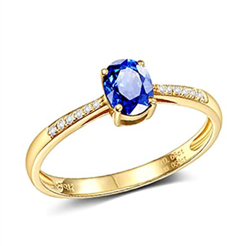 Ring Freundinnen Gold, Ring Women Diamond 18K Ovales Mikro-Inlay Ringe Saphir 0,66ct Eheringe Verlobungsring Schmuck Geschenke Frauen