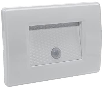 Faretto segnapassi da interno lampada da muro Ip20 LED con sensore di movimento 1,3W ad incasso per scatola cassetta 503 scale nero bianco (1,3W - bianco - luce calda 3000K)