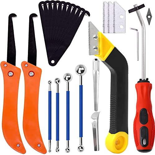 25pcs Grout Removal Tool, Caulking Removal Tools Tile Grout Saw and Grout Hand Saw with 13 Pieces Extra Blades, Tile Joint Cleaning Tool, Caulking Edge Kit, Tile Caulk Finishing Tool