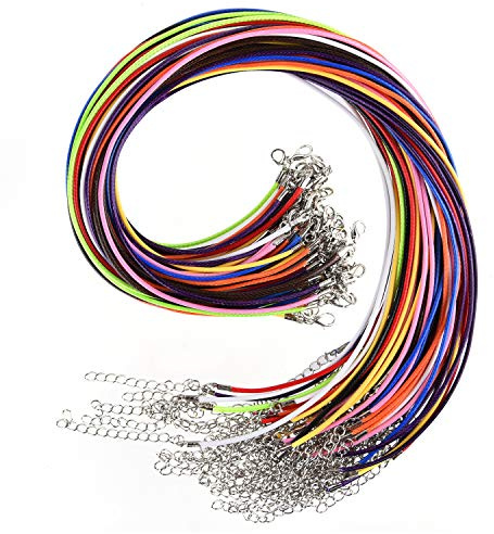 Eowppue 60 Pezzi di Cordoncino per Collana, 2 mm, Cordoncino Cerato per Collana con Chiusura, Collana, Cordoncino per bracciali Fai da Te, collane, creazione di Gioielli, 10 Colori