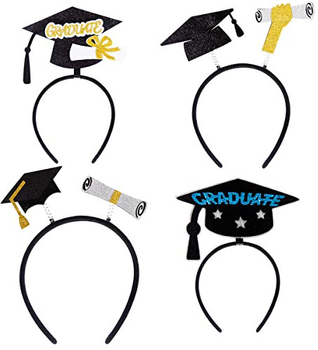 SeBneny 2023 Abschluss-Hut, Stirnband, Abschlusskappe, Haarnadel, Abschlussfeier, Haarzubehör, Abschlussfeier, Party, Verkleidung, Gastgeschenk, Abschlussfeier, Fotozubehör, Abschlusskappe, 4 Stück