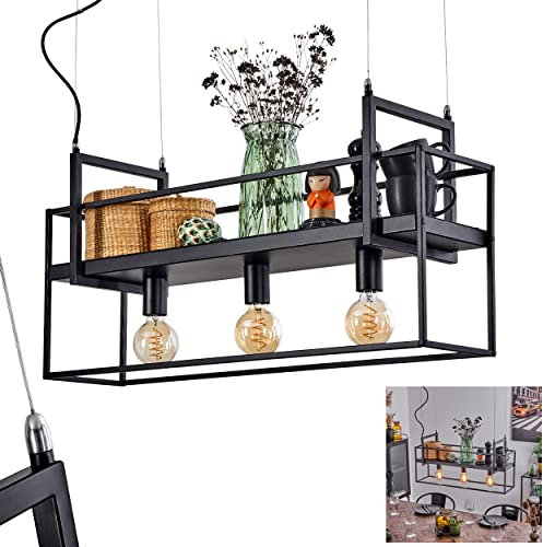 Pendelleuchte Victorine, moderne Hängelampe aus Metall in Schwarz/Chromfarben, Hängeleuchte mit Ablage, verstellbare Höhe max. 137 cm, 3-flammig, 3 x E27, ohne Leuchtmittel