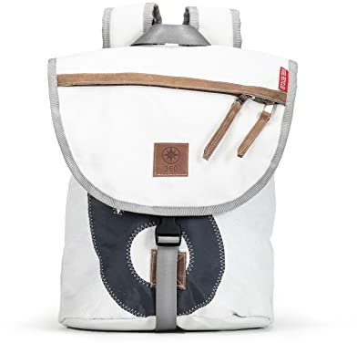 360° Rucksack Landgang Mini aus Segeltuch, Segel weiss, Zahl grau,Gurt hellgrau 2336