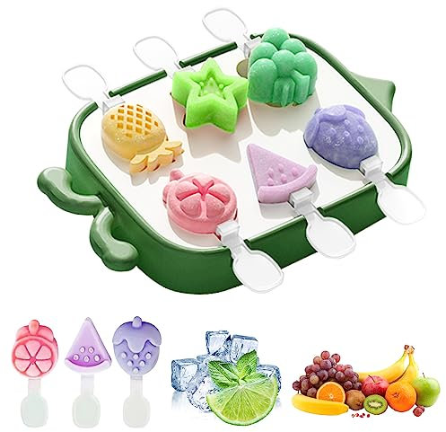 Moldes de Helado, 6 Cavidades Moldes Helados Silicona Con Palos Madera DIY Popsicle Mold Reutilizable Sin BPA para Helados, Molde Helado Bebé para Niños, Adultos,Chocolate, Bricolaje (Verde)