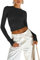 OYIGELZ Long Sleeve Tops Women's Basic T-Shirt Long Sleeves Crop Top Y2K Slim Fit Casual Round Neck Tee Shirt Streetwear(Black-b,S)