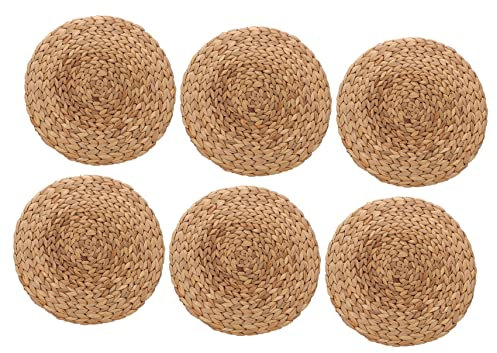 6 Pcs Water Hyacinth Placemats Straw Placemats Woven Coasters Round Woven Placemats Vintage Woven Coaster Reusable Teacup Mat Round Woven Coaster Coaster Straw/903