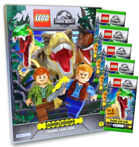 Lego Jurassic World 3 Karten - Sammelkarten Trading Cards (2023) - 1 Mappe + 5 Booster Sammelkarten