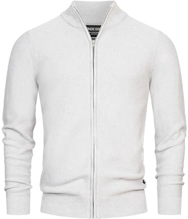 Indicode Herren INWestmoon Strickjacke mit Stehkragen | Fein-Strick Cardigan aus Baumwollgemisch Lt Grey Mix, XL