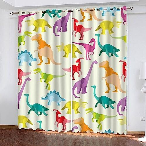 Vorhang Blickdicht Schlaufenschal Bunter Dinosaurier 2 Stücke Verdunkelungsvorhang Schlaufen Gardinen Für Wohnzimmer Schlafzimmer Kinderzimmer Verdu