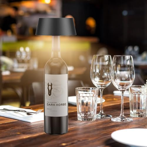 Aipsun Dimmbare LED Akku Flaschenlampe schwarz 3000k Warmes, IP54 Kabellose Flaschenlampe für Innen und Außen, 5000mAh Tragbare Metall für Familie, Restaurant & Bar