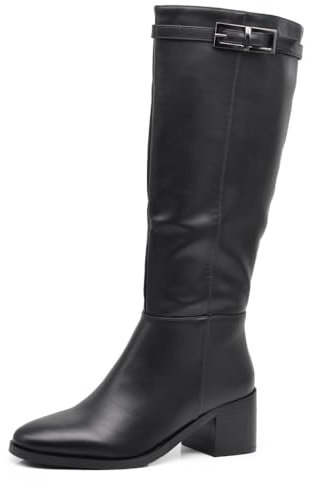 IF Fashion Scarpe da Donna Stivali Alti Con Fibbia Cinghia Tacco Medio XG107 nero N.38