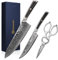 Sunnecko Damascus Kitchen Knife Set - Sharp Chef Knife Sets of 3pcs 73-Layer VG10 Damascus Steel, Full Tang G10 Handle Kitchen Knives