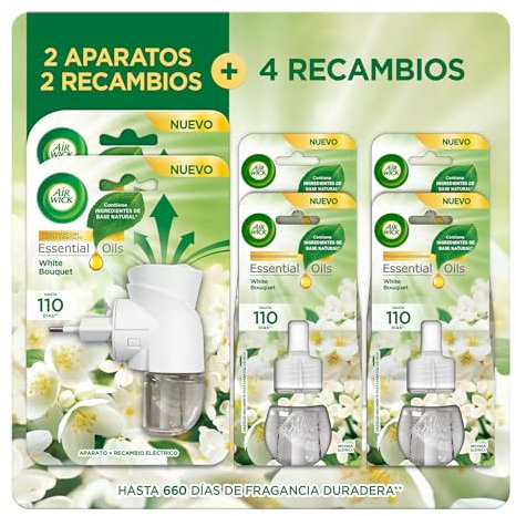 Air Wick Eléctrico Megapack - Ambientador, esencia para casa con aroma a Flores Blancas - 2 aparatos + 6 recambios