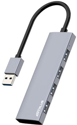 ANYPLUS USB Hub 3.0, USB Verteiler Aluminiumlegierung Ultra Slim USB Splitter, Tragbarer 4 Port USB-Hubs, USB Mehrfachstecker für Laptop, PC, iMac, Mac Pro,Surface Pro, Flash, Drive, XPS【Grau】