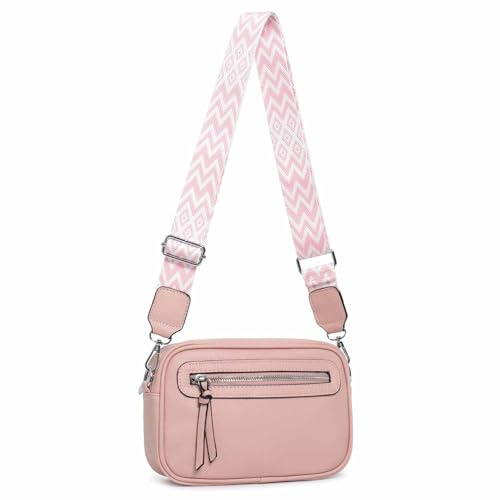 ITALYSHOP24 OBC Damen Tasche Umhängetasche Brusttasche Cross Over Body Bag Gürteltasche Schultertasche Bauchtasche Hüfttasche Abend Freizeit Reise Leder Optik Rosa