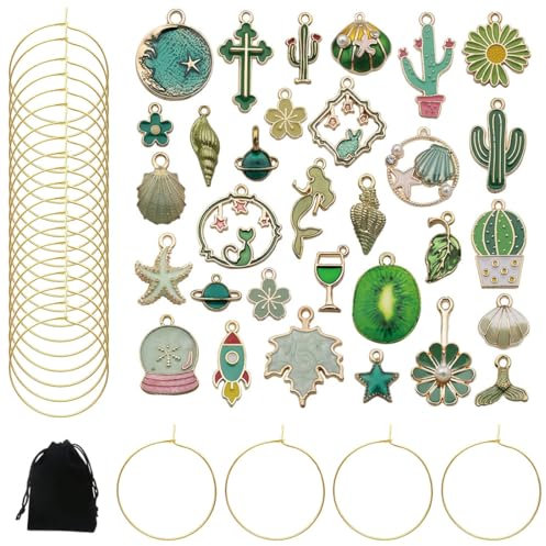 LEEQ Identificación para Copas de Vino - 31pcs marcadores de Bebidas para Copas de cóctel, champán, Regalos de Fiesta de Despedida de Soltera, Encantos de Copa de Vino de temática Verde