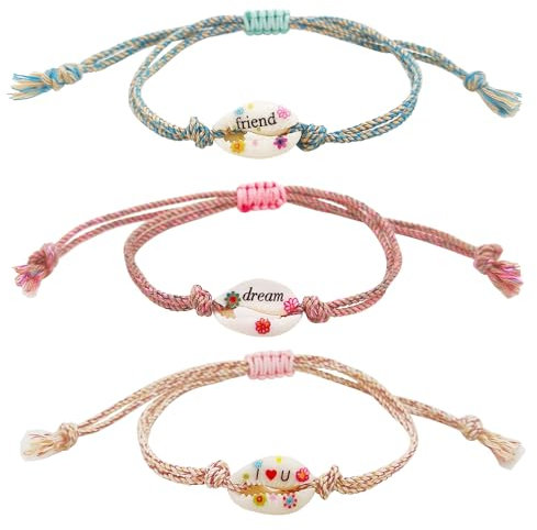 TONAUP Muschel Armband für Damen, 3 Stück Handgefertigt Verstellbar Freundschaftsarmbänder, Böhmische Strand Charm Armbänder Fußkettchen für Unisex-Sommer Surfen