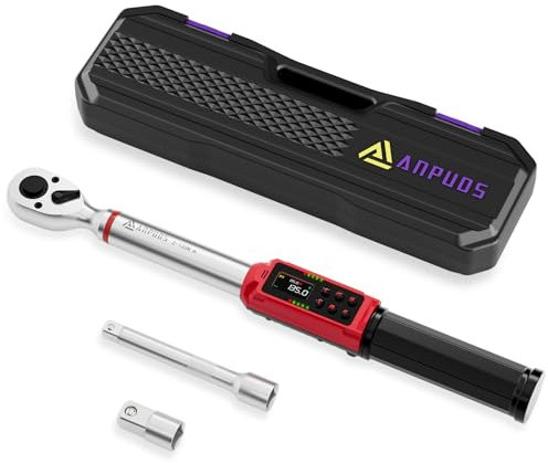 ANPUDS 3/8 Llave Dinamométrica Digital, 2-135 Nm, Llaves Dinamométricas para Bicicleta, Motocicleta y Coche con ± 1% de Precisión de Error, Vibraciones, Zumbador e Indicador LED
