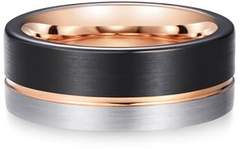 Whoiy Wolframcarbid Hochzeitsringe Trauringe Eheringe Herren Tricolor, Rosegold Ringe Matt 8MM Ringe Partnerringe Gravur Personalisiert Größe 62 (19.7)