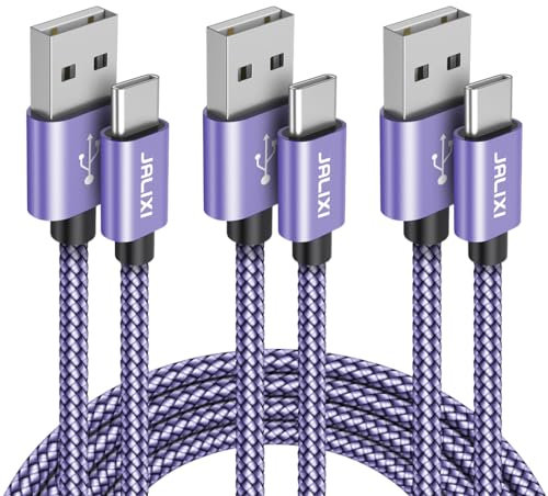 JALIXI 3M+1M+0.3M Cable USB C Lot de 3, Câble USB vers USBC Charge Rapide Nylon Tressé pour iPhone 16/15, Samsung Galaxy S24 S23 A55 A35 A25 A15, Pixel, Violet
