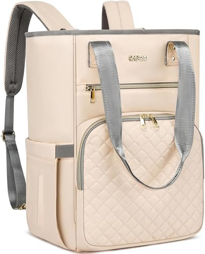 Cafele Amplia billetera de mochila, tote daypack con Puerto usb, bolso de computadora portátil de trabajo convertible de 17,3 pulgadas, mochila de enfermera docente, beige