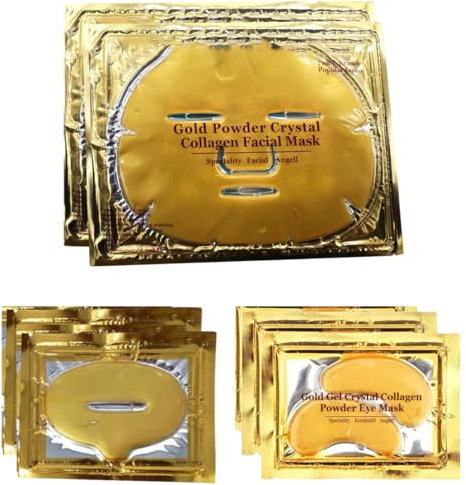 24K Gold Bio Collagen Face Mask - Eye Mask - Lip Mask Skin Care Set & Kits - Anti Aging Skincare Set - Quick Hydration (2Pairs/set)