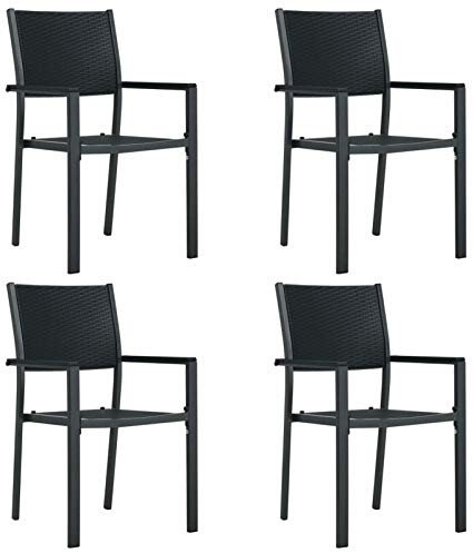 Bulliing Gartenstühle 4 STK. Schwarz Kunststoff Rattan-Optik Stuhl Balkon