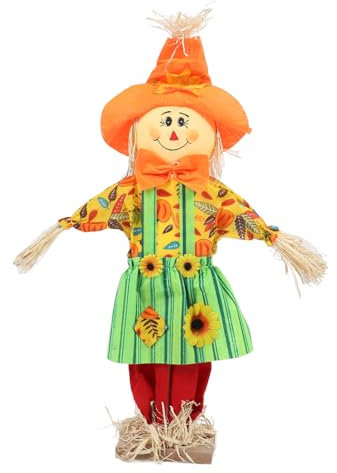 Fockety Espantapájaros, 60cm de Alto de Espuma de Paja Resistente a la Intemperie de otoño de la Cosecha Espantapájaros Colorido de pie Espantapájaros Decoración (Estilo de Falda de