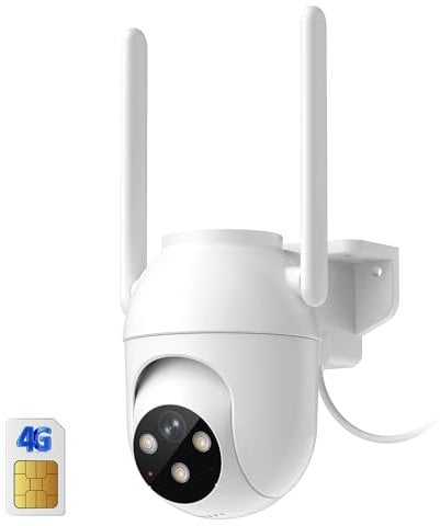 PEEIPM 4G LTE Camara Vigilancia Exterior con Sim Tarjeta: 360 Grados Camara Seguridad Exterior con Cable Visión Nocturna Color Ai Rastreo Móvil IP65(Carga por Cable)