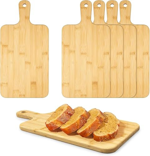 5 Pack Wood Cutting Boards with Handle, Wooden Chopping Board Bamboo Cutting Board Serving Cutting Board Bulk for Kitchen Food Prep Vegetables Bread Sandwich, 16 x 8 inch