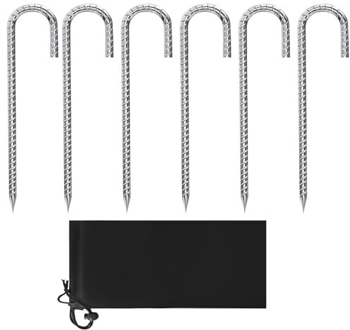 Zeltheringe aus Metall, robust, 30 cm, Markisen-Bodenheringe, robuste Zeltheringe, J-Typ-Erdspieße, Anker, rostfreie Bodenanker, ideal für Trampolin, Zelt, Garten, Camping, Pavillon, 6 Stück
