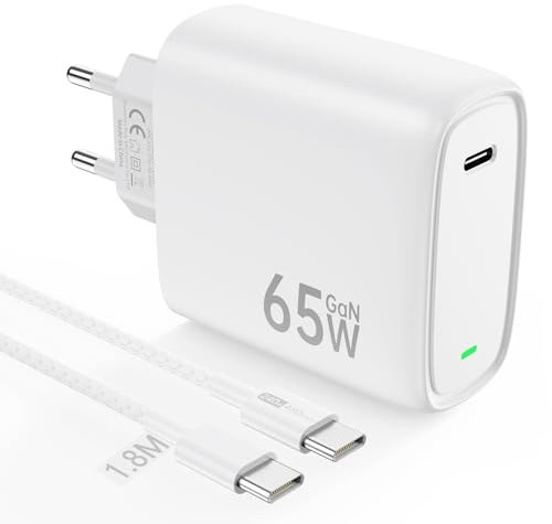 NEWINCON Caricatore Veloce USB C 65W GaN+, PPS Caricabatterie Veloce con 1.8M Cavo, Alimentatore USB-C per MacBook Pro/Air, iPhone 16/15/Pro, iPad Pro/Air, Samsung S24/23Ultra, Pixel 8/7, Dell XPS
