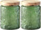 YOUSIS Vorratsdose Glas mit Holzdeckel, 2er Pack Glasbehälter, Zuckerdose Geprägtes Glas Vorratsgläser für Kaffeebohnen, losen Tee, Zucker (Green Sunflower,Round,700ml/24oz)