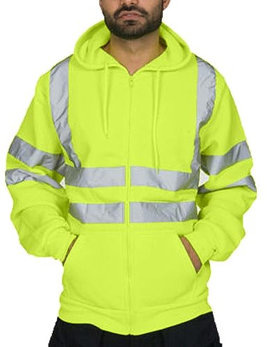 Wyongtao Warnschutzjacke Warnjacke Arbeitsjacke Reißverschluss atmungsaktiv Kapuze Taschen reflektierende Streifen Hochsichtbares Sweatshirt mit Reißverschluss Arbeitsjacke mit Kapuze
