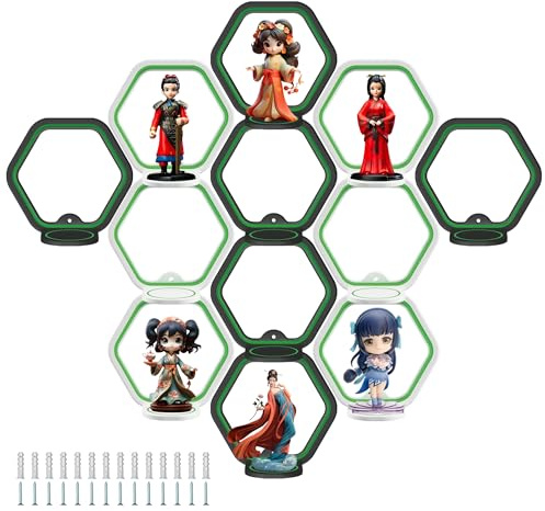 12 Pack Wall Display Shelf for Funko Pop & Action Figures, Glow in The Dark | Floating Shelves for Mini Collectibles Decor, Bedroom, Living Room, Fitted with Adhesives or Screws - Holds up to 2 lbs
