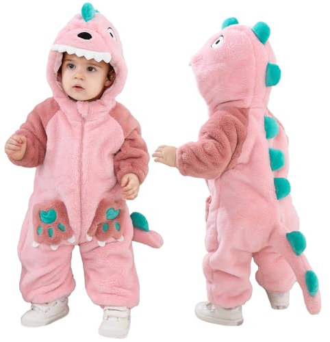 LOLANTA Costume Unisexe de Bébé Dinosaure Dragon, Combinaison One Pièce en Peluche pour Enfant Chandail à Capuchon en Forme d'animal, Rose, 2-3 Ans, Tag 100
