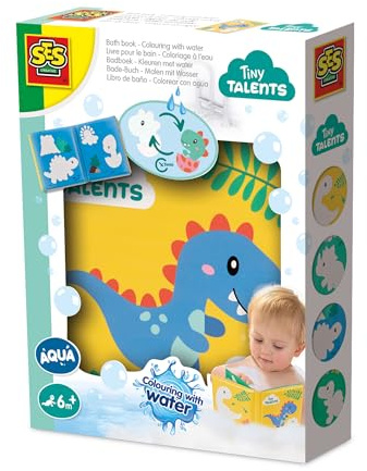 SES Creative 13215 Wasser-Malbuch - Dinosaurier - Kreatives Kunstspielzeug für Kinder ab 6 Monaten - Male wasserdichte Seiten mit Wasser aus - Perfekt für Badezeitspaß