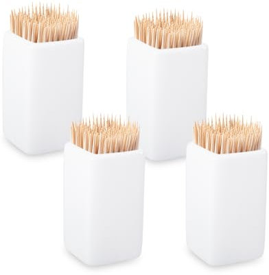 Klmnop 4 porta stuzzicadenti in ceramica, semplice e bianco puro, dispenser quadrato per stuzzicadenti per feste, ristorante, casa, ufficio (bianco)
