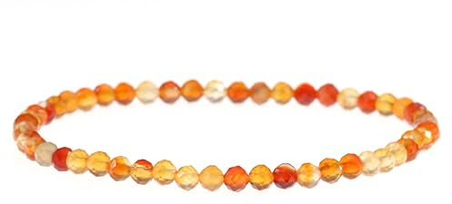 LAKADA Echtes Karneol Edelstein Armband mit facettierten 4mm Perlen Heilstein Schutzstein Edelsteinarmband Glücksbringer Talisman Geschenk (Karneol, 18CM)