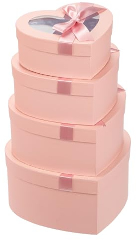 Oairse 4er-Set Geschenkbox Herzform Aufbewahrungsbox mit Deckel Geschenkschachtel Karton Blumenbox Ordnungsboxen Geschenkbox Karton Schmuckschachtel Geschenkbox Geburtstag muttertagsgeschenk