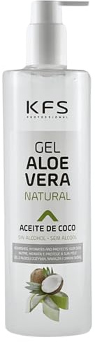 Reines natürliches Aloe Vera Gel mit Kokosöl 500 ml. Sofortige Aufnahme und angenehme nicht fettende Textur nährt, spendet Feuchtigkeit, erfrischt und pflegt Ihre Haut. AFTER SUN. KFS PROFESSIONAL