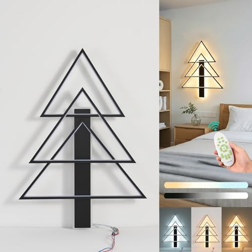 UVWHYZ Wandlampe, LED Wandleuchte 42W mit Fernbedienung, Warmweiß 3000K-6500K, Modern Design Aluminium Wandbeleuchtung für Treppenhaus Flur Wohnzimmer Schlafzimmer Sofawand Cafe, 42cm Schwarz