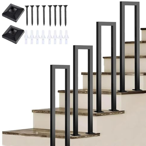 Treppengeländer Außen,Handlauf Schwarz,Geländer Außen,U-förmige Treppengeländer Innen, Handlauf Treppe, Geländer Treppe, für Balkone Flure Wohnungen Villen (UHEIS-Schwarz, UH-95CM)